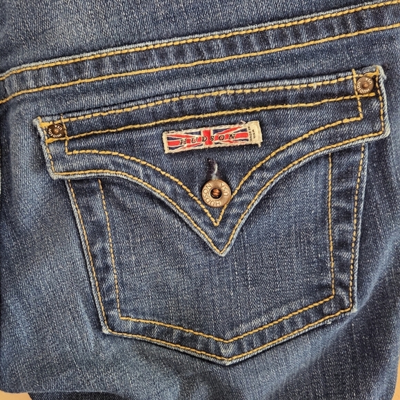 Hudson | Dark Wash Boot Cut Low Rise Jeans Size 30 Button Flap Back Pockets - Picture 4 of 6